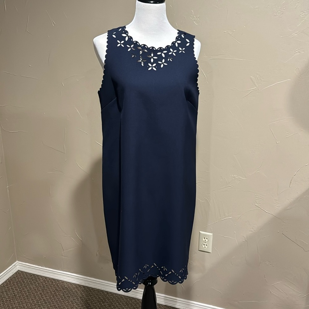 J. Crew Laser Cut Sleeveless Dress Navy Blue 12